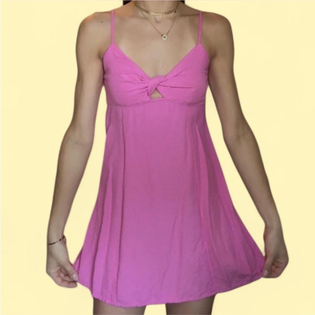 Pink Babydoll Dress With Tie Front